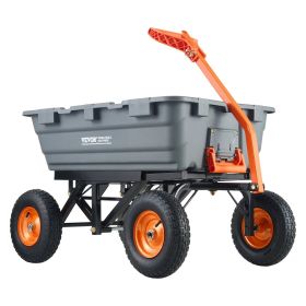 VEVOR Dump Cart, Poly Garden Dump Cart with Easy to Assemble Steel Frame, Dump Wagon with 2-in-1 Convertible Handle