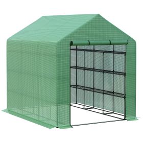 Walk-in Greenhouse for Outdoors with Roll-up Zipper Door, 18 Shelves, PE Cover, Small & Portable Build, Heavy Duty Humidity Seal, 95.25" x 70.75" x 82