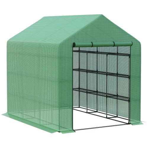 Walk-in Greenhouse for Outdoors with Roll-up Zipper Door, 18 Shelves, PE Cover, Small & Portable Build, Heavy Duty Humidity Seal, 95.25" x 70.75" x 82