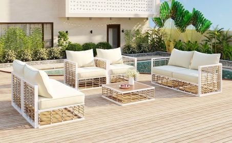 TOPMAX Modern Minimalist 7-Piece Metal Patio Sectional Sofa Set, All-Weather Garden Conversational Furniture Set with Thick Cushions and Coffee Table