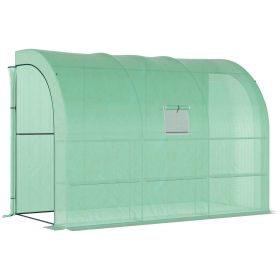 10' x 5' x 7' Lean to Greenhouse, Walk-In Green House, Plant Nursery with 2 Roll-up Doors and Windows, PE Cover and 3 Wire Shelves, Green