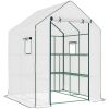 Outsunny 4.6' x 4.7' Portable Greenhouse, Water/UV Resistant Walk-In Small Outdoor Greenhouse with 2 Tier U-Shaped Flower Rack Shelves, Roll Up Door &