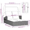 Double Sun Lounger with Canopy and Cushions Gray Poly Rattan