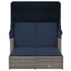 Double Sun Lounger with Canopy and Cushions Gray Poly Rattan