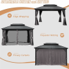 10' X 12' Hardtop Gazebo, Aluminum Metal Gazebo with Galvanized Steel Double Roof Canopy, Curtain and Netting, Permanent Gazebo Pavilion for Patio, Ba
