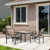 5 Piece Garden Patio Dining Set, Steel, Outdoor Conversation Set, Square Dinner Table with Built-in Ice Bucket Insert, 4 Rocking Chairs for Garden, La