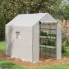Outsunny 4.6' x 4.7' Portable Greenhouse, Water/UV Resistant Walk-In Small Outdoor Greenhouse with 2 Tier U-Shaped Flower Rack Shelves, Roll Up Door &