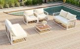 TOPMAX Modern Minimalist 7-Piece Metal Patio Sectional Sofa Set, All-Weather Garden Conversational Furniture Set with Thick Cushions and Coffee Table