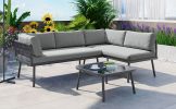 TOPMAX Modern Outdoor 3-Piece PE Rattan Sofa Set All Weather Patio Metal Sectional Furniture Set with Cushions and Glass Table for Backyard, Poolside,