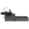 Double Sun Lounger with Canopy and Cushions Gray Poly Rattan