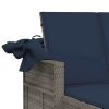 Double Sun Lounger with Canopy and Cushions Gray Poly Rattan