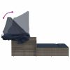 Double Sun Lounger with Canopy and Cushions Gray Poly Rattan