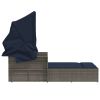 Double Sun Lounger with Canopy and Cushions Gray Poly Rattan