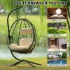 Egg Chair with Stand Indoor Outdoor Swing Chair Patio Wicker Hanging Egg Chair Hanging Basket Chair Hammock Chair with Stand for Bedroom Living Room B