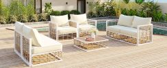 TOPMAX Modern Minimalist 7-Piece Metal Patio Sectional Sofa Set, All-Weather Garden Conversational Furniture Set with Thick Cushions and Coffee Table