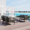 GO 4-Piece Rope Sofa Set with Thick Cushions and Toughened Glass Table, All-Weather Patio Furniture Set For 4 Person With Loveseat, Gray