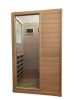 Hemlock Mini one person far infrared door on the left of the indoor sauna room