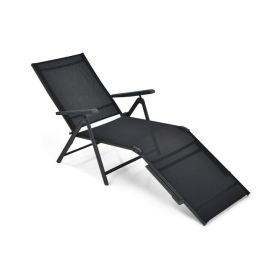 Patio Foldable Chaise Lounge Chair with Backrest and Footrest (Color: Black)
