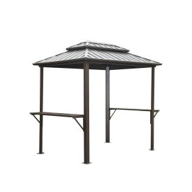 Grill Gazebo 8' √ó 6', Aluminum BBQ Gazebo Outdoor Metal Frame with Shelves Serving Tables, Permanent Double Roof Hard top Gazebos for Patio Lawn Deck (Color: as Pic)