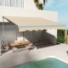 Outsunny 13' x 10' Electric Awning with LED Lights, Retractable Awning, UV40+ Sun Shade Shelter with Remote Controller and Crank Handle for Deck, Balc