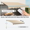 Outsunny 13' x 10' Electric Awning with LED Lights, Retractable Awning, UV40+ Sun Shade Shelter with Remote Controller and Crank Handle for Deck, Balc